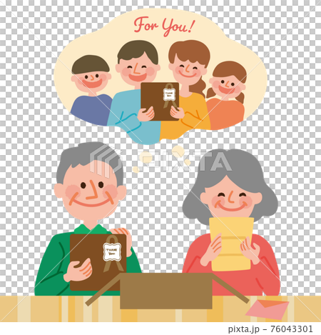 Respect for the Aged Day, an elderly couple receiving a gift Respect for the Aged Day, an elderly couple receiving a gift 76043301