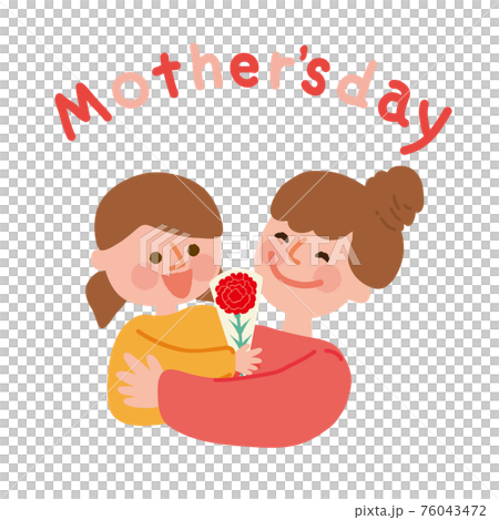 Mother's Day Mother hugging her daughter handing over carnations 76043472