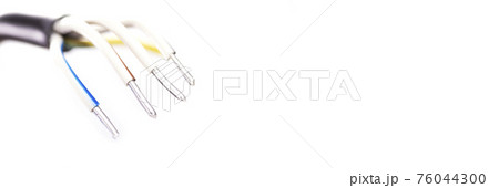 Electric cable without insulation isolated on white background with place for text Electric cable without insulation isolated on white background with place for text 76044300
