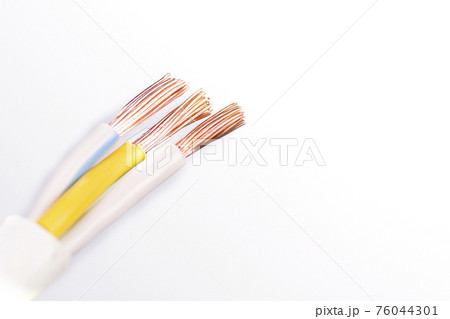 Electric cable without insulation isolated on white background with place for text 76044301