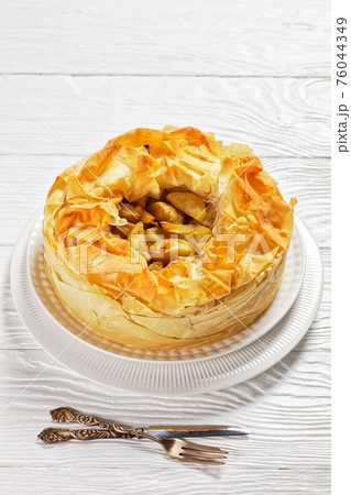 Apple Pie With Phyllo Crust, top view 76044349