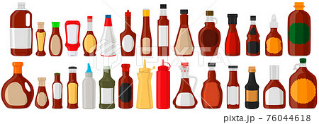 Illustration on theme big kit varied glass bottles filled liquid sauce ketchup 76044618