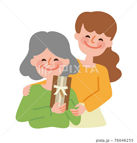 母の日 敬老の日 おばあちゃんとお母さん プレゼントのイラスト素材
