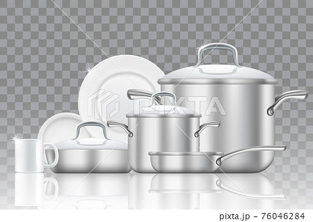 Crockery and cookware realistic vector icon set Crockery and cookware realistic vector icon set 76046284