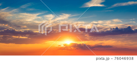 Panoranic Sunrise Sky with colorful clouds - background 76046938