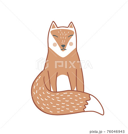 Wild sleeping fox hand drawn in Scandinavian style. Vector illustration isolated on white. Swedish art for poster, card, t-shirt, textile, print, home decor, and more Wild sleeping fox hand drawn in Scandinavian style. Vector illustration isolated on white. Swedish art for poster, card, t-shirt, textile, print, home decor, and more 76046943