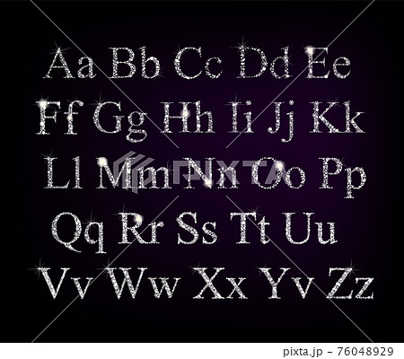 Snowy beautiful alphabet of white dots and snowflakes. Vector illustration 76048929