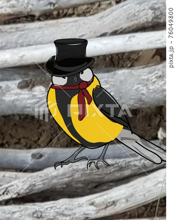 Little bird on wood with hat and scarve  76049800