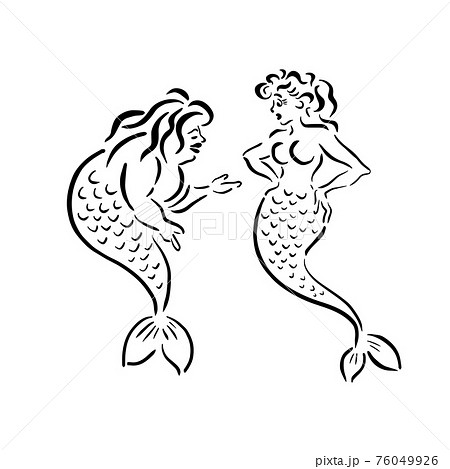 Girl Mermaid line. Slim and fat mermaid. Vector illustration 76049926