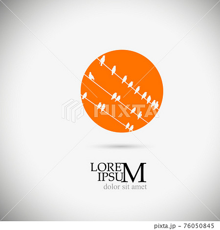 Logo Birds on wires. Orange sun. Vector illustration 76050845