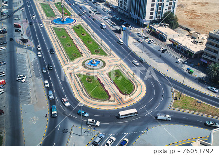 Zahra tower and Sharjah Clock Tower in Sharjah emirate downtown in the UAE Zahra tower and Sharjah Clock Tower in Sharjah emirate downtown in the UAE 76053792