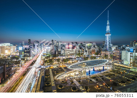 愛知県　名古屋都市風景　栄の夜景 76055311
