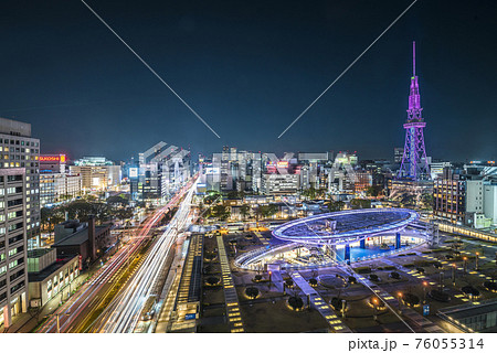 愛知県　名古屋都市風景　栄の夜景 76055314
