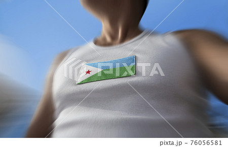 The national flag of Djibouti on the athlete's chest The national flag of Djibouti on the athlete's chest 76056581