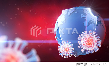Coronavirus attacks planet Earth, Conceptual 3D image of protection against COVID-19 76057077