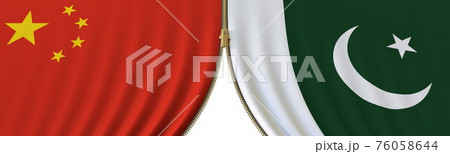 China and Pakistan cooperation or conflict, flags and closing or opening zipper between them. Conceptual 3D rendering China and Pakistan cooperation or conflict, flags and closing or opening zipper between them. Conceptual 3D rendering 76058644