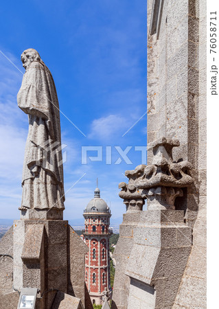 The statue adorns the facade of the Temple Sacred Heart of Jesus on Tibidabo in Barcelona, Spain 76058711