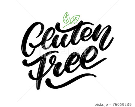 Gluten free label. Hand drawn brush lettering. Logo, badge template for healthy food stores and markets. 76059239
