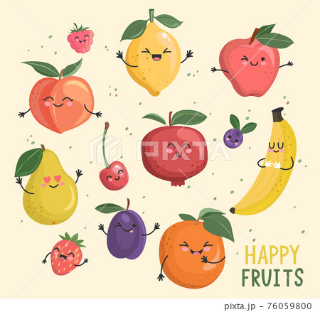 Big set of funny cheerful fruits characters. 76059800