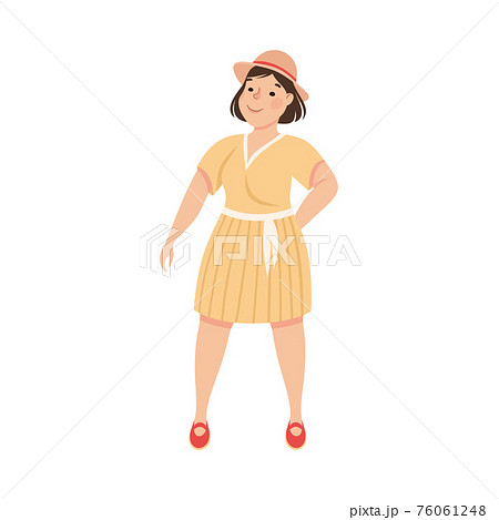 Plus Size Brunette Woman Standing and Smiling Vector Illustration 76061248