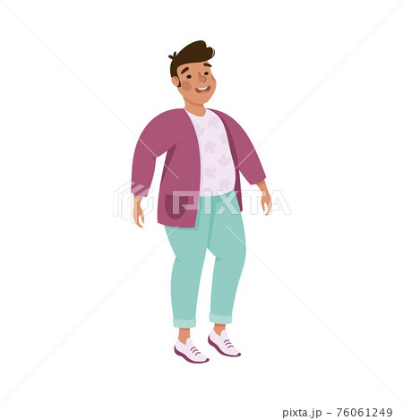Plus Size Brunette Man Standing and Waving Hand Vector Illustration 76061249