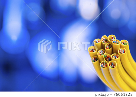 Cross-section of the network cable. Technological background. Wire. Macro photo 76061325