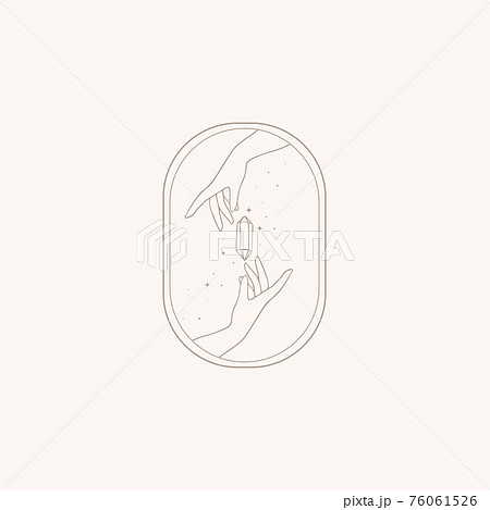 Magic quartz stone sparkles and hovers above the hand. Magic crystal in trendy linear style on light background. Mystical retro symbols for spiritual practices of ethnic magic and astrological rites. Magic quartz stone sparkles and hovers above the hand. Magic crystal in trendy linear style on light background. Mystical retro symbols for spiritual practices of ethnic magic and astrological rites. 76061526