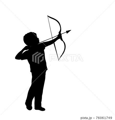Silhouette little boy shoots bow Silhouette little boy shoots bow 76061749