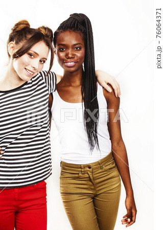 diverse multi nation girls group, teenage friends company cheerful girlfriends, lifestyle people concept 76064371
