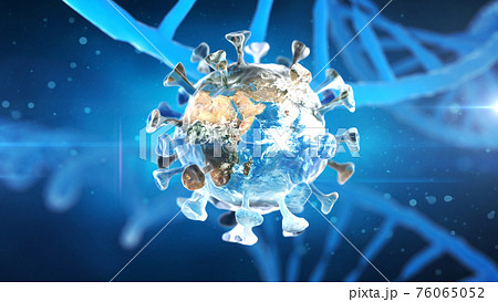 Coronavirus looks like planet Earth. Conceptual image under a microscope. 3D render Coronavirus looks like planet Earth. Conceptual image under a microscope. 3D render 76065052