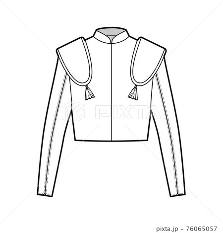 Torero jacket matador technical fashion illustration with long sleeves, stand collar, waist length, embellish chaqueta Torero jacket matador technical fashion illustration with long sleeves, stand collar, waist length, embellish chaqueta 76065057