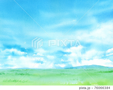 空と草原 水彩画のイラスト素材