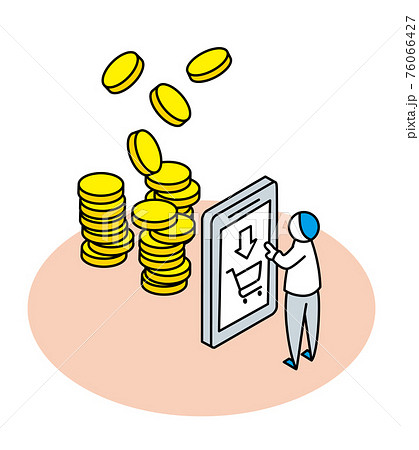 スマートフォンでお金を払うイラスト 線画verのイラスト素材