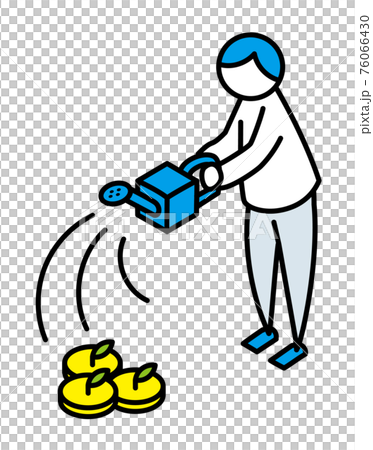 コインに水をやるイラスト　線画ver 76066430