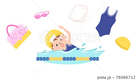 クロールで泳ぐ女の子 76066712