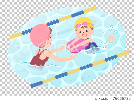 Girl swimming on a kickboard (parent-child swimming) 76066723