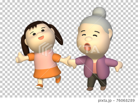 孫と散歩するおばあちゃん 76068289