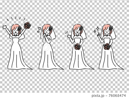 ウェディングドレスを着た女性のポジティブな感情表現イラスト 76068474
