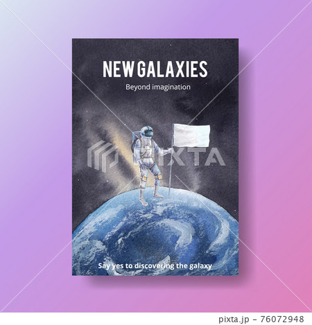 Poster template with galaxy concept design watercolor illustration 76072948
