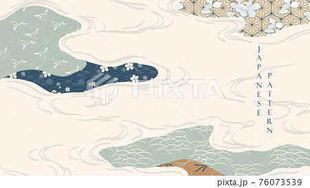 Japanese background with geometric pattern vector. Abstract art decoration with hand draw wave elements banner in vintage style. Japanese background with geometric pattern vector. Abstract art decoration with hand draw wave elements banner in vintage style. 76073539