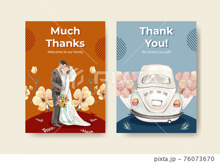 Thank you card with wedding ceremony concept design watercolor illustration 76073670
