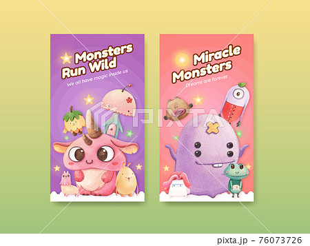 Instagram template with monster concept design watercolor illustration Instagram template with monster concept design watercolor illustration 76073726