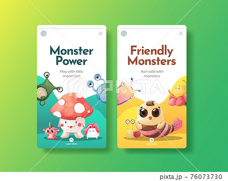 Instagram template with monster concept design watercolor illustration Instagram template with monster concept design watercolor illustration 76073730