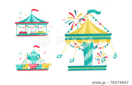Amusement Park with Ride Attractions for Entertainment Vector Set Amusement Park with Ride Attractions for Entertainment Vector Set 76074947