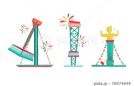 Amusement Park with Ride Attractions for Entertainment Vector Set Amusement Park with Ride Attractions for Entertainment Vector Set 76074949