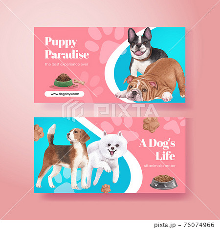 Twitter template with cute dog concept,watercolor style 76074966