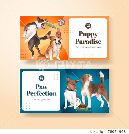 Twitter template with cute dog concept,watercolor style 76074968