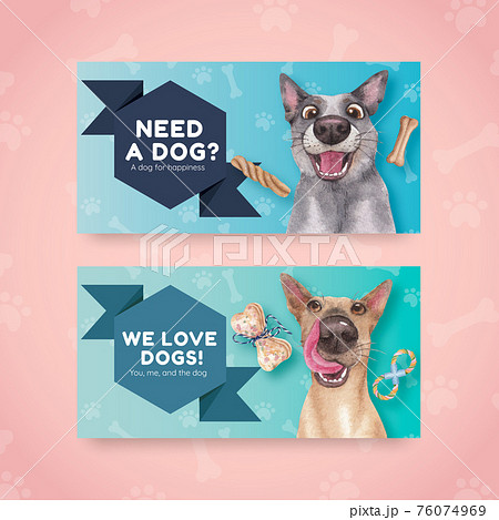 Twitter template with cute dog concept,watercolor style Twitter template with cute dog concept,watercolor style 76074969