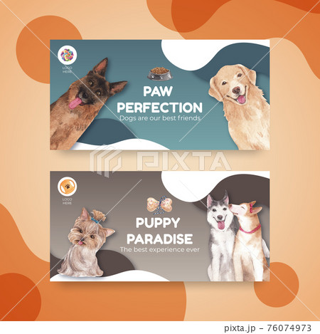 Twitter template with cute dog concept,watercolor style 76074973