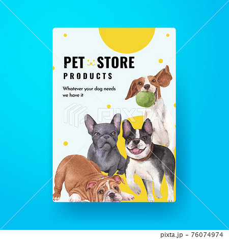 Poster template with cute dog concept,watercolor style 76074974